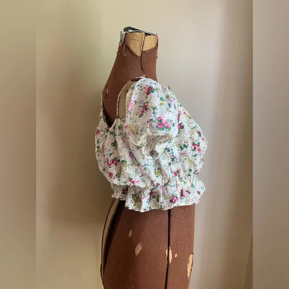 Top shop off shoulder top, floral eyelet cropped blouse - Picture 4 of 10